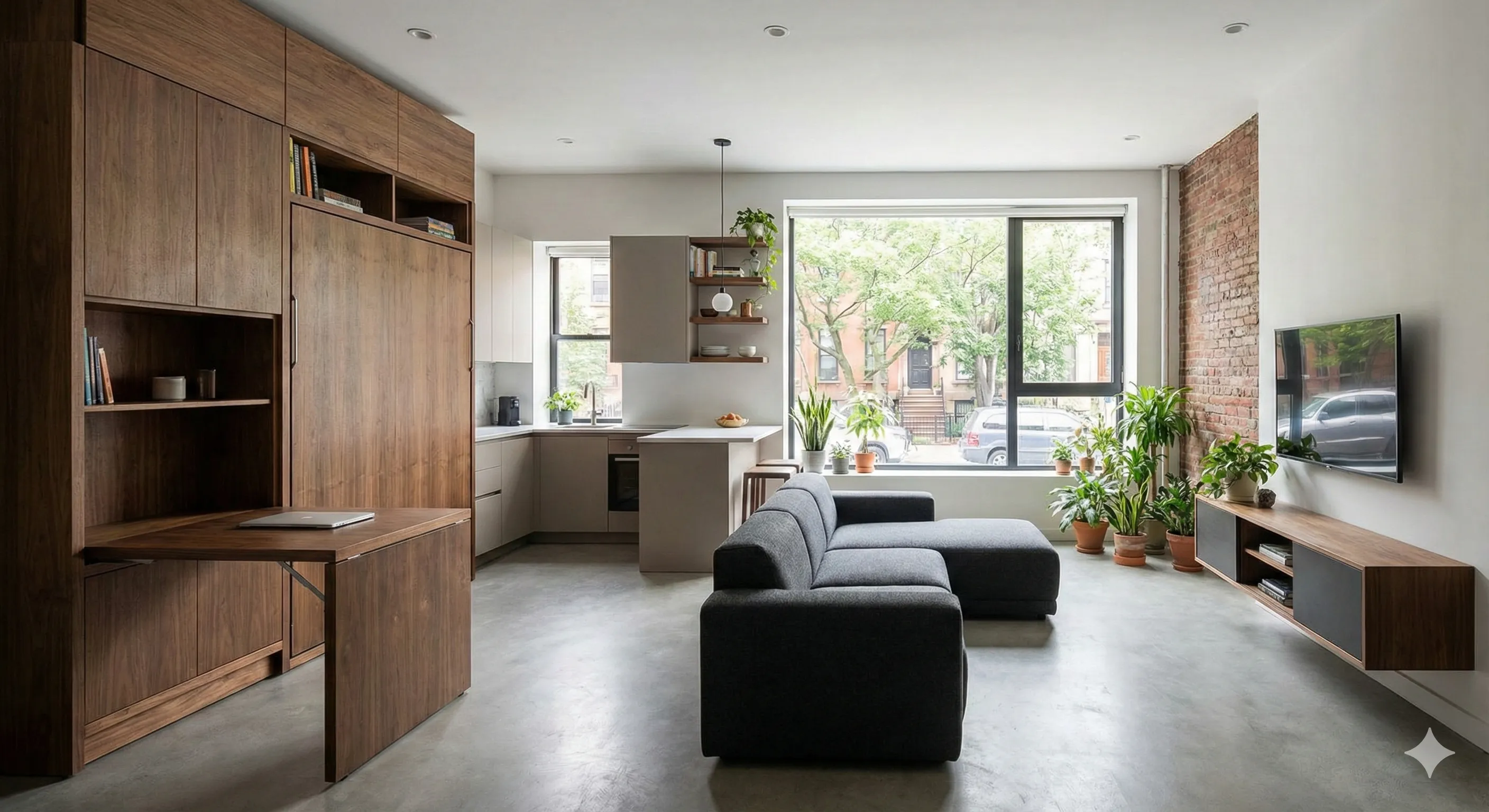 Stylish apartment interior featuring modern design elements and smart space utilization